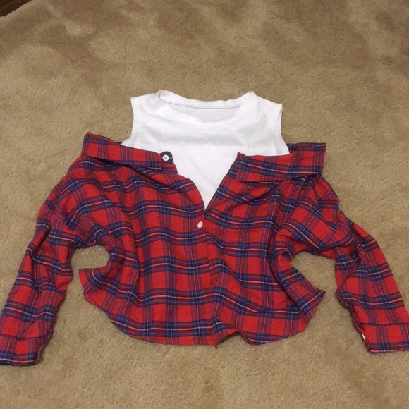 Off the shoulder plaid shirt - Picture 1 of 1